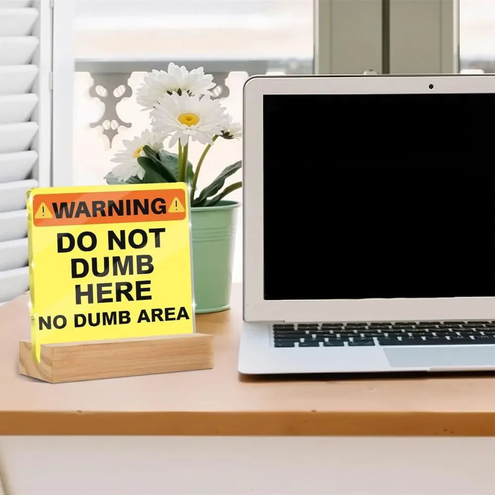 Funny Office Desk Decor Acrylic Sign Do Not Dumb Here 4x4 Gift Coworker
